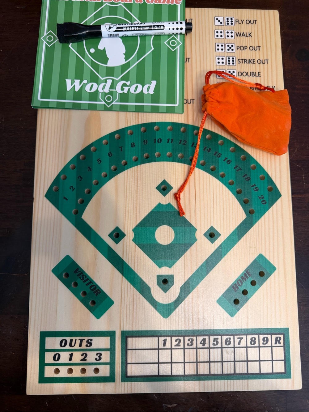 Wooden Baseball Cribbage Board - Green and Natural